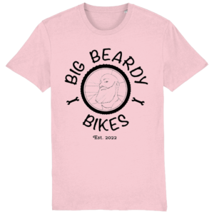 Big beardy bikes tee shirt cotton pink black logo