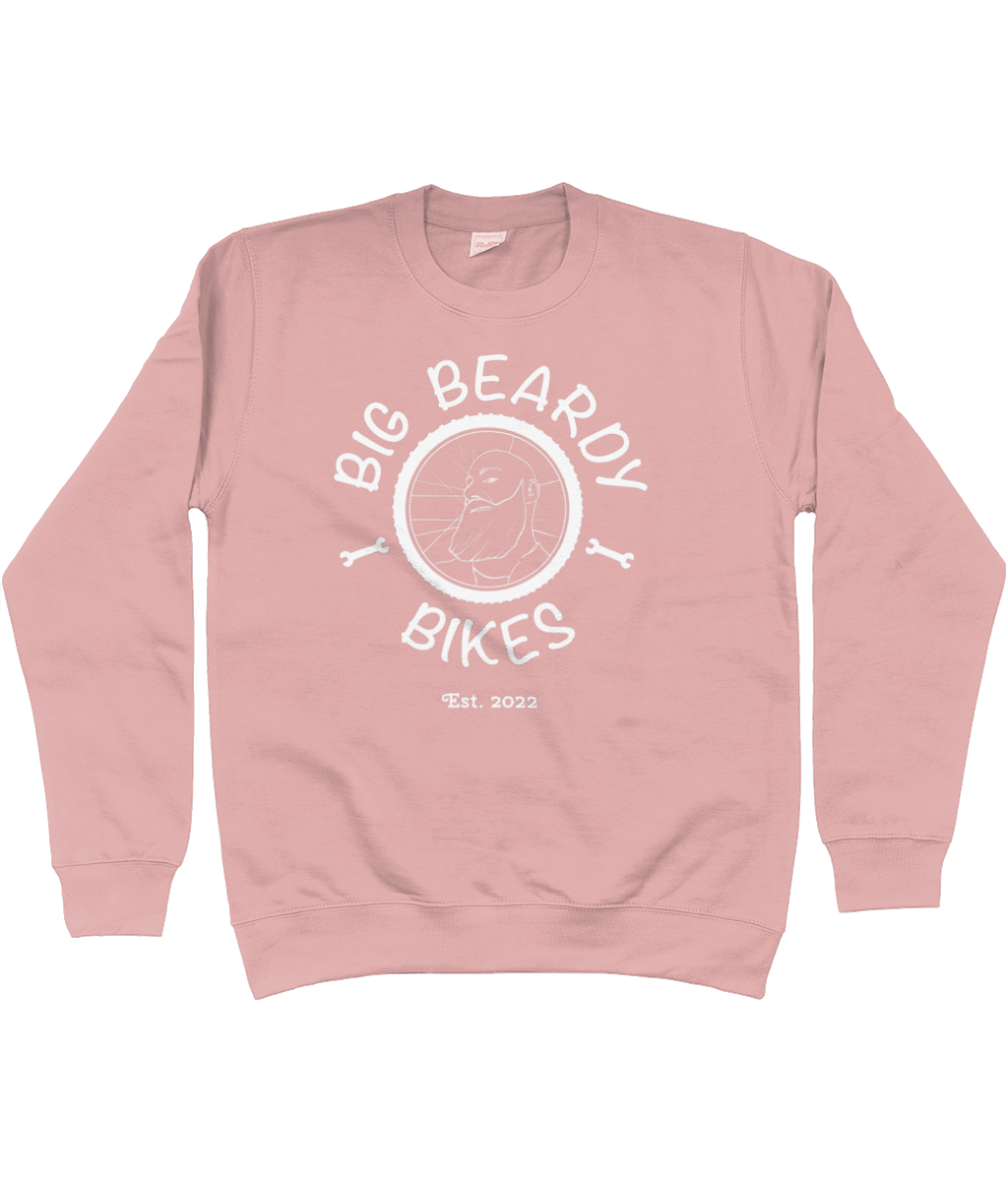 Big beardy bicycle mechanic AWDis Sweatshirt dusty pink - White Logo