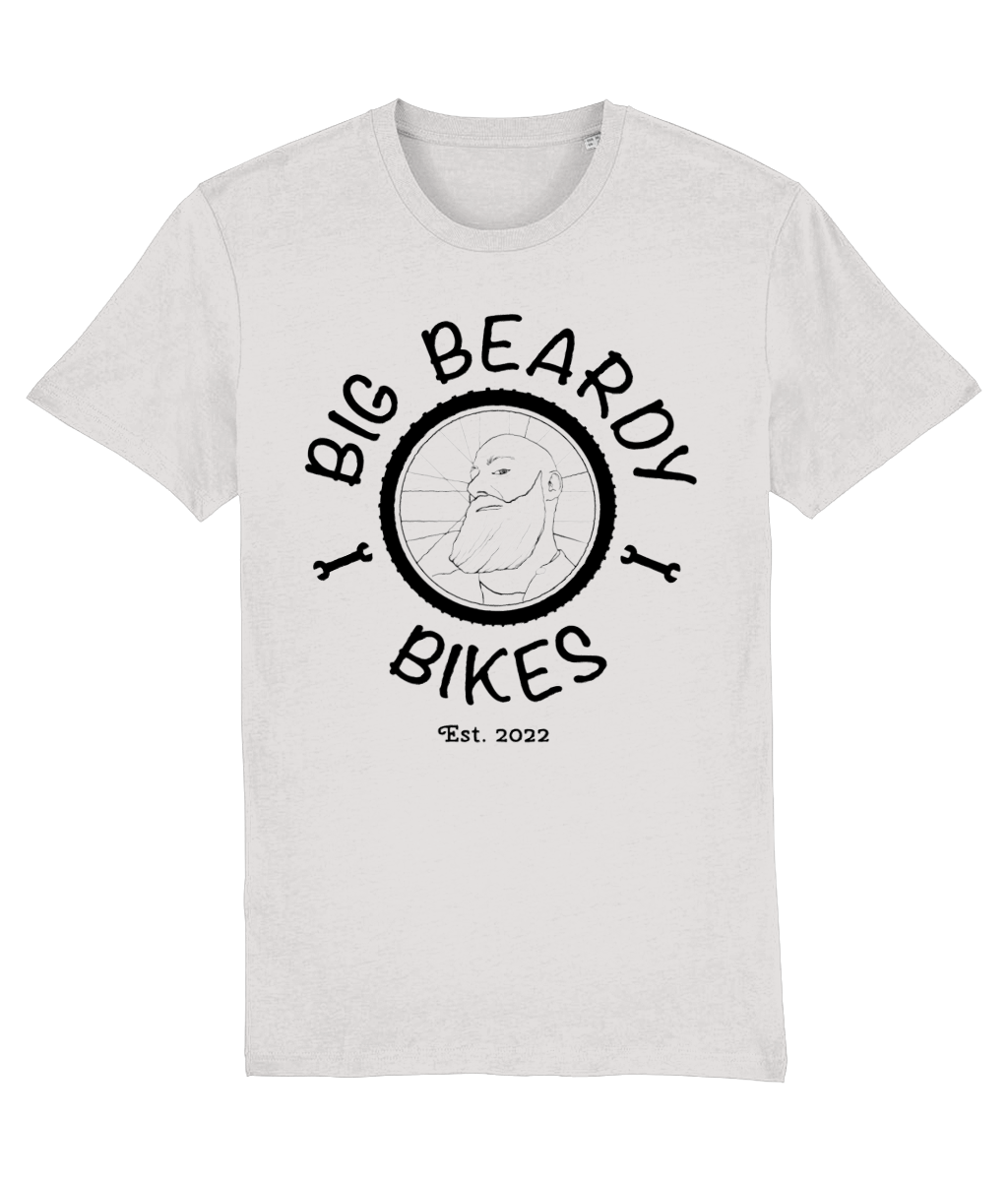 Big beardy bikes tee shirt cream heather black logo