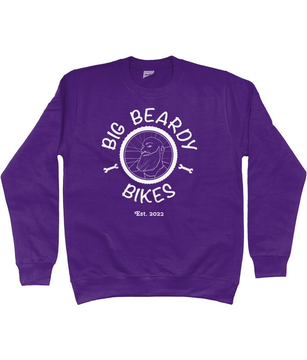Big beardy bicycle mechanic AWDis Sweatshirt purple - White Logo
