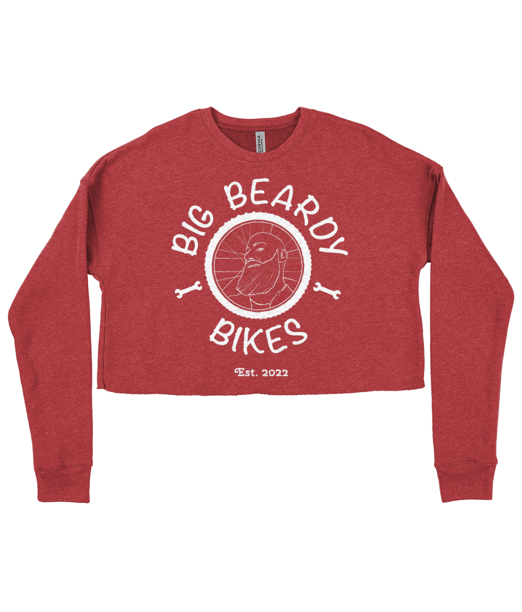 Big beardy bicycle mechanic Bella Ladies Cropped Sweatshirt brick - White Logo