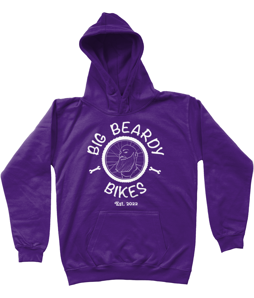 Big beardy bicycle mechanic AWDis Kids Hoodie purple - White Logo