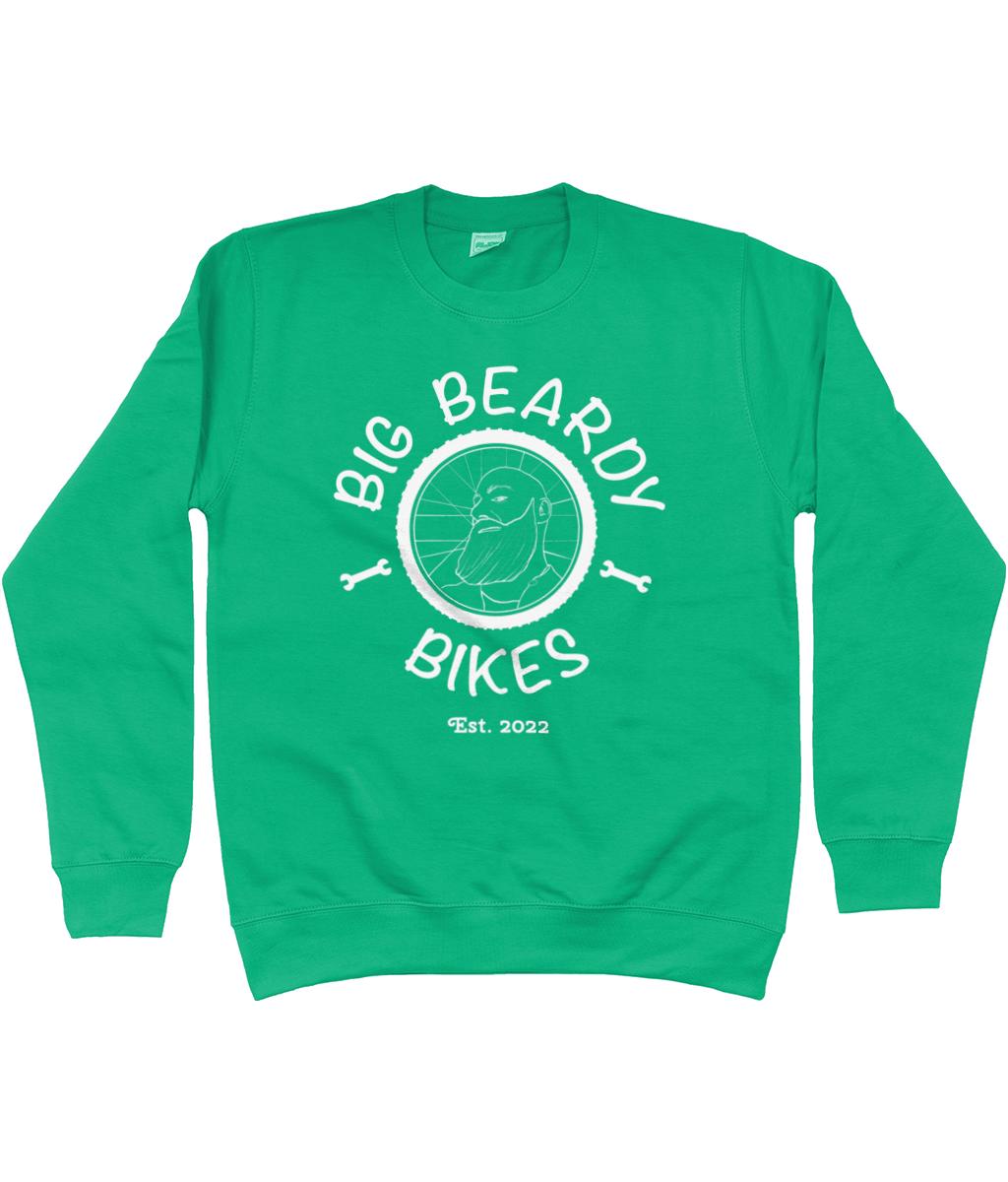 Big beardy bicycle mechanic AWDis Kids Sweatshirt Kelly - White Logo