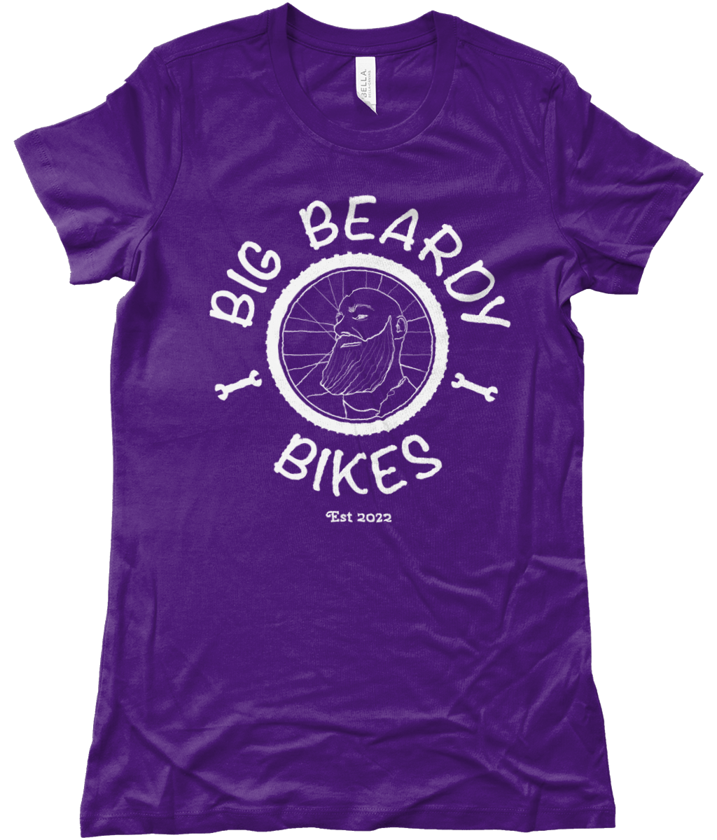 Big beardy bicycle mechanic Bella The Favourite T-Shirt purple - white Logo