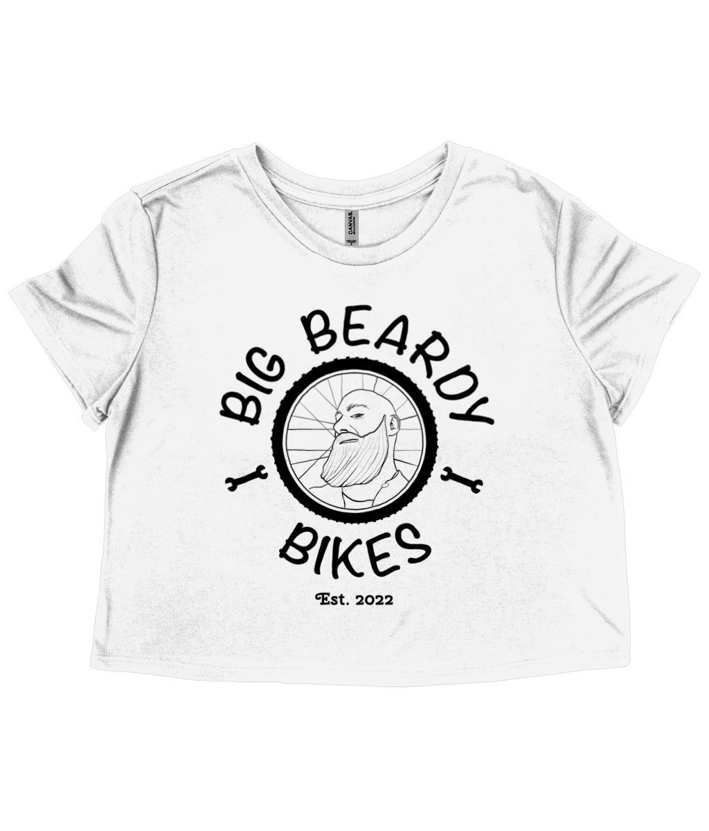 Big beardy bicycle mechanic Bella Ladies Flowy Cropped T-Shirt white - Black Logo