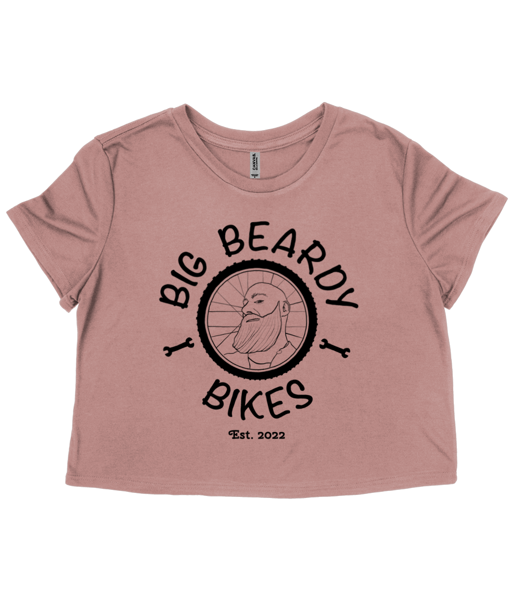 Big beardy bicycle mechanic Bella Ladies Flowy Cropped T-Shirt mauve - Black Logo