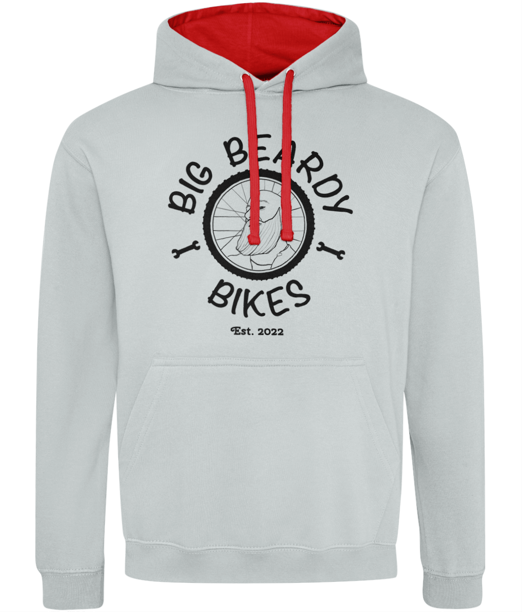 Big beardy bicycle mechanic AWDis Varsity Hoodie heather grey fire red - Black Logo