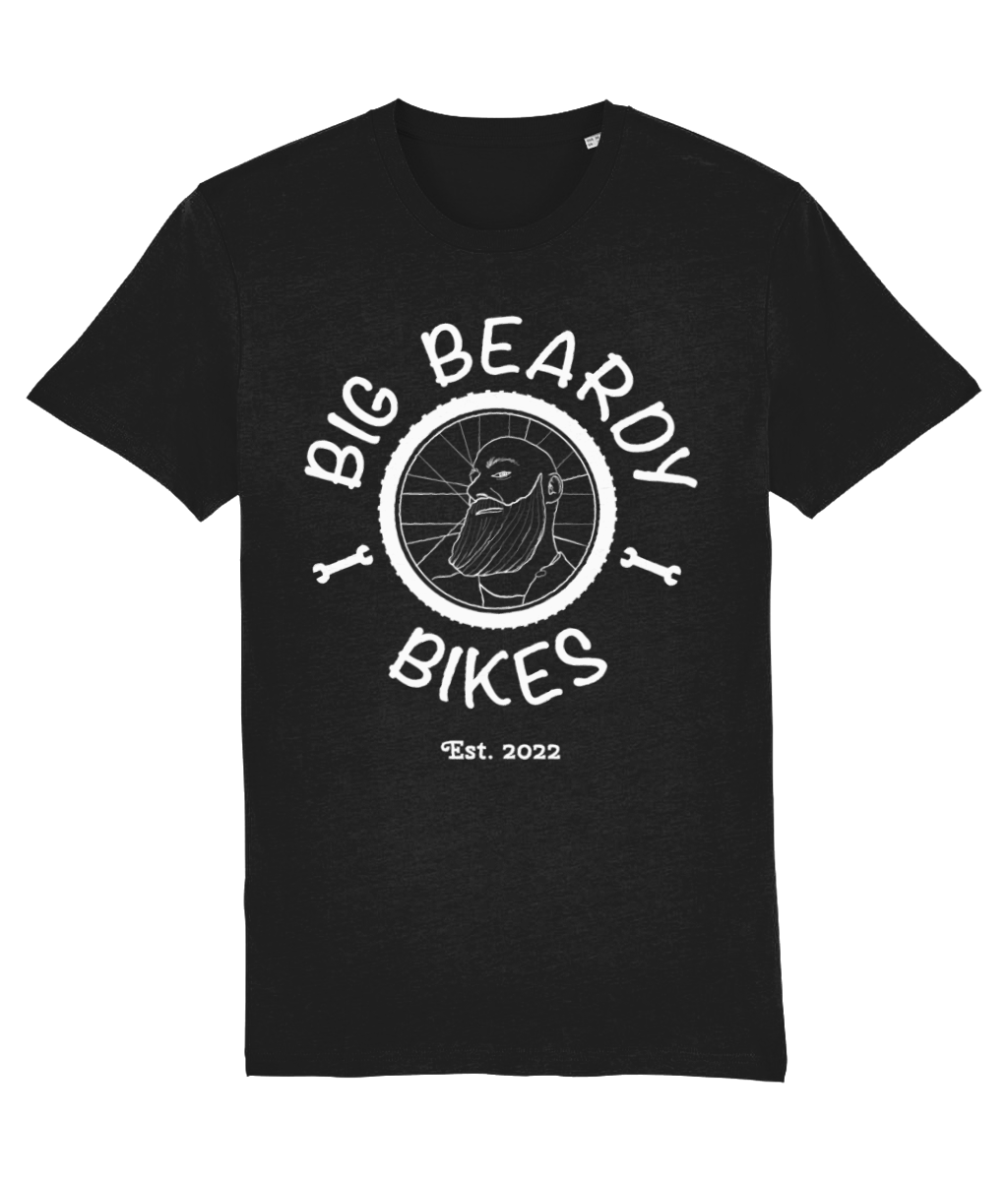 Big beardy bikes tee shirt black white logo