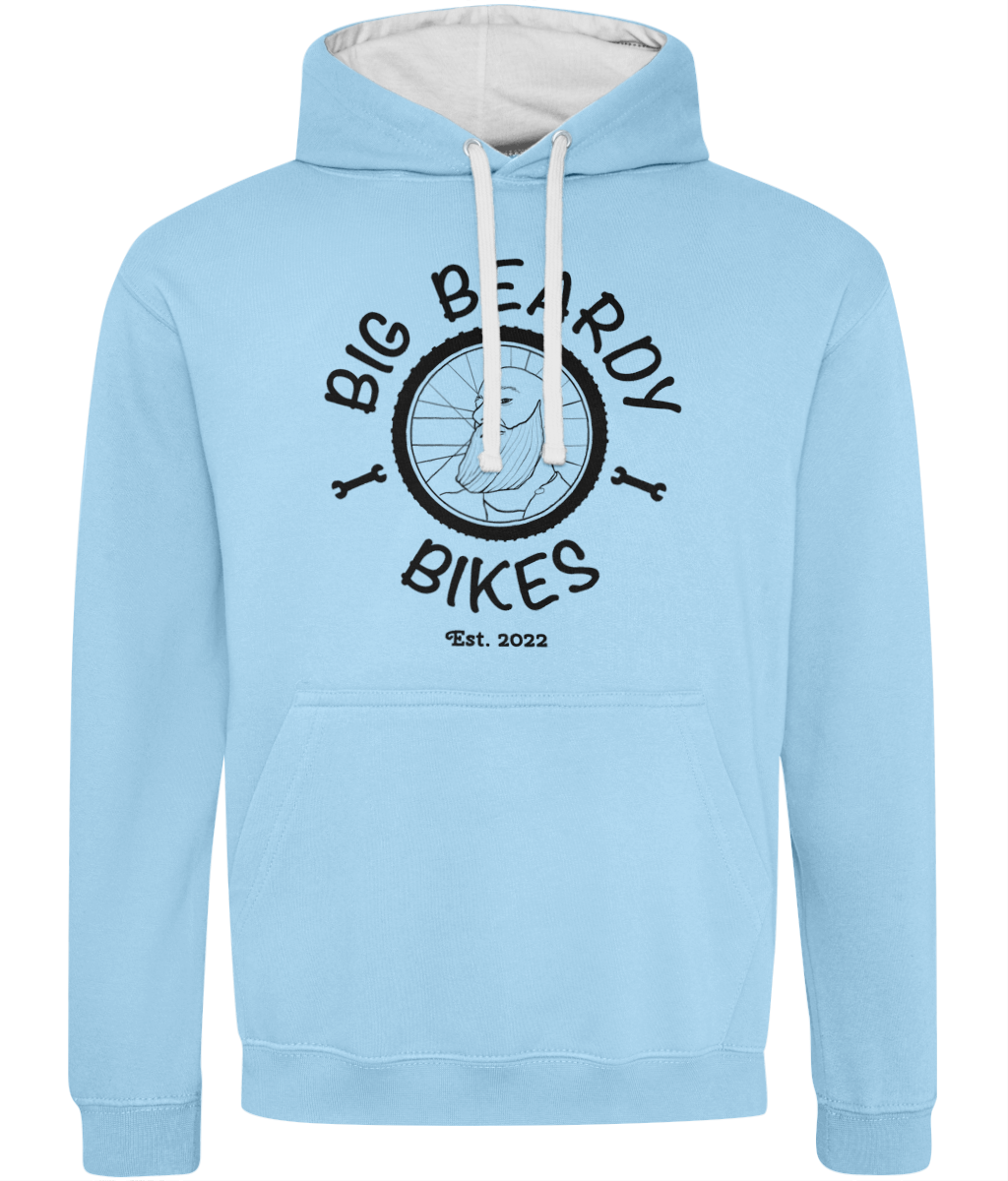 Big beardy bicycle mechanic AWDis Varsity Hoodie sky blue arctic white - Black Logo