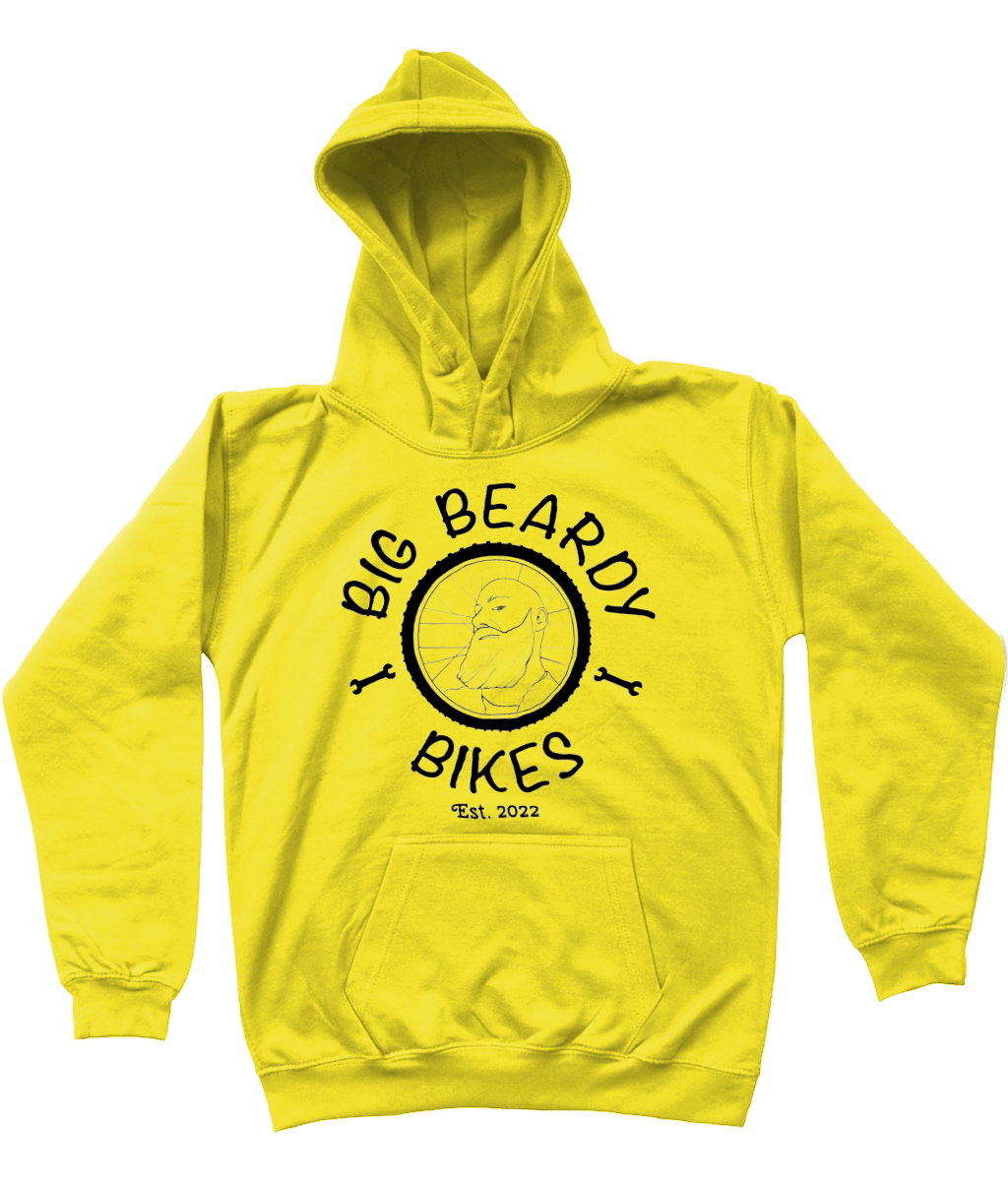 Big beardy bicycle mechanic AWDis Kids Hoodie sun yellow - Black Logo
