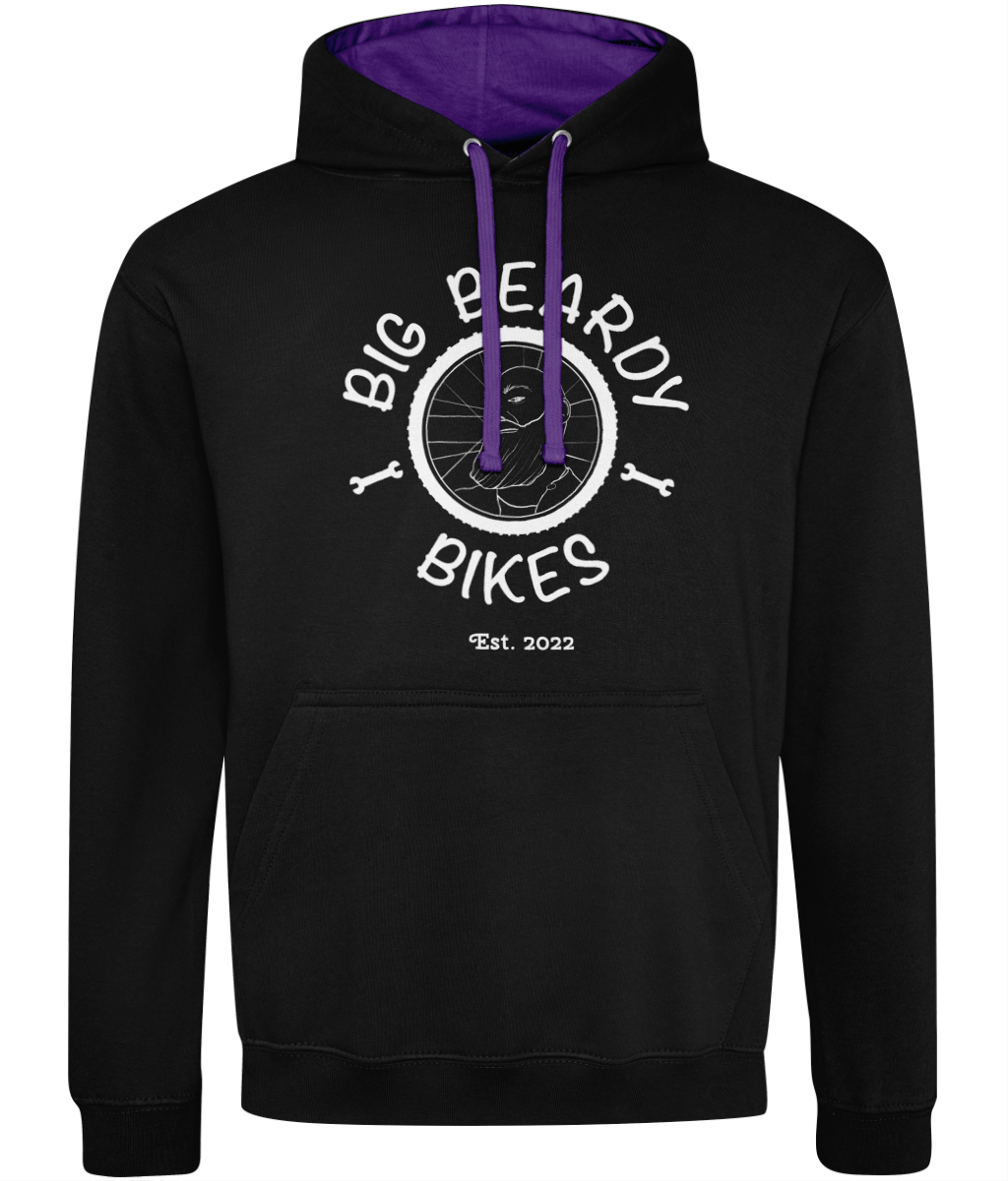 Big beardy bicycle mechanic AWDis Varsity Hoodie jet black purple - White Logo